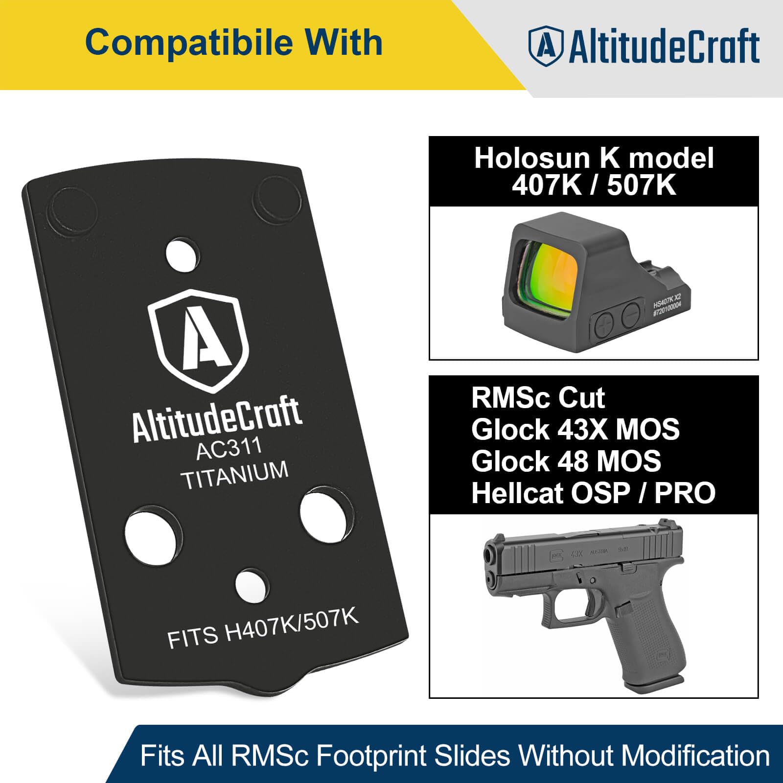 AltitudeCraft Precision Optic Adapter Plate for Glock 43X/48 MOS