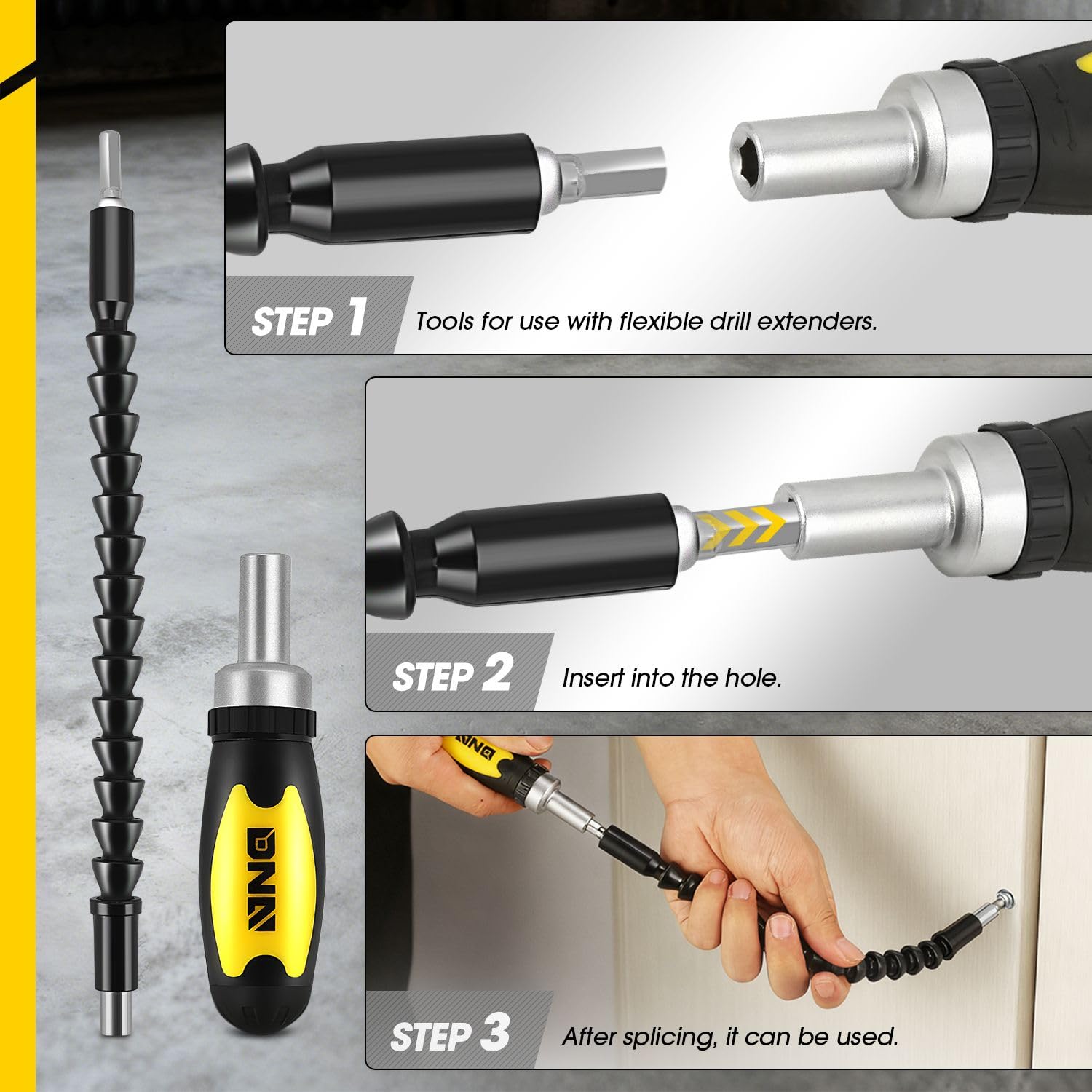 DNA Motoring TOOLS-00027 - Juego de 64 herramientas de extracción de sujetadores pequeños, puntas de destornillador + trinquete + enchufes amarillos
