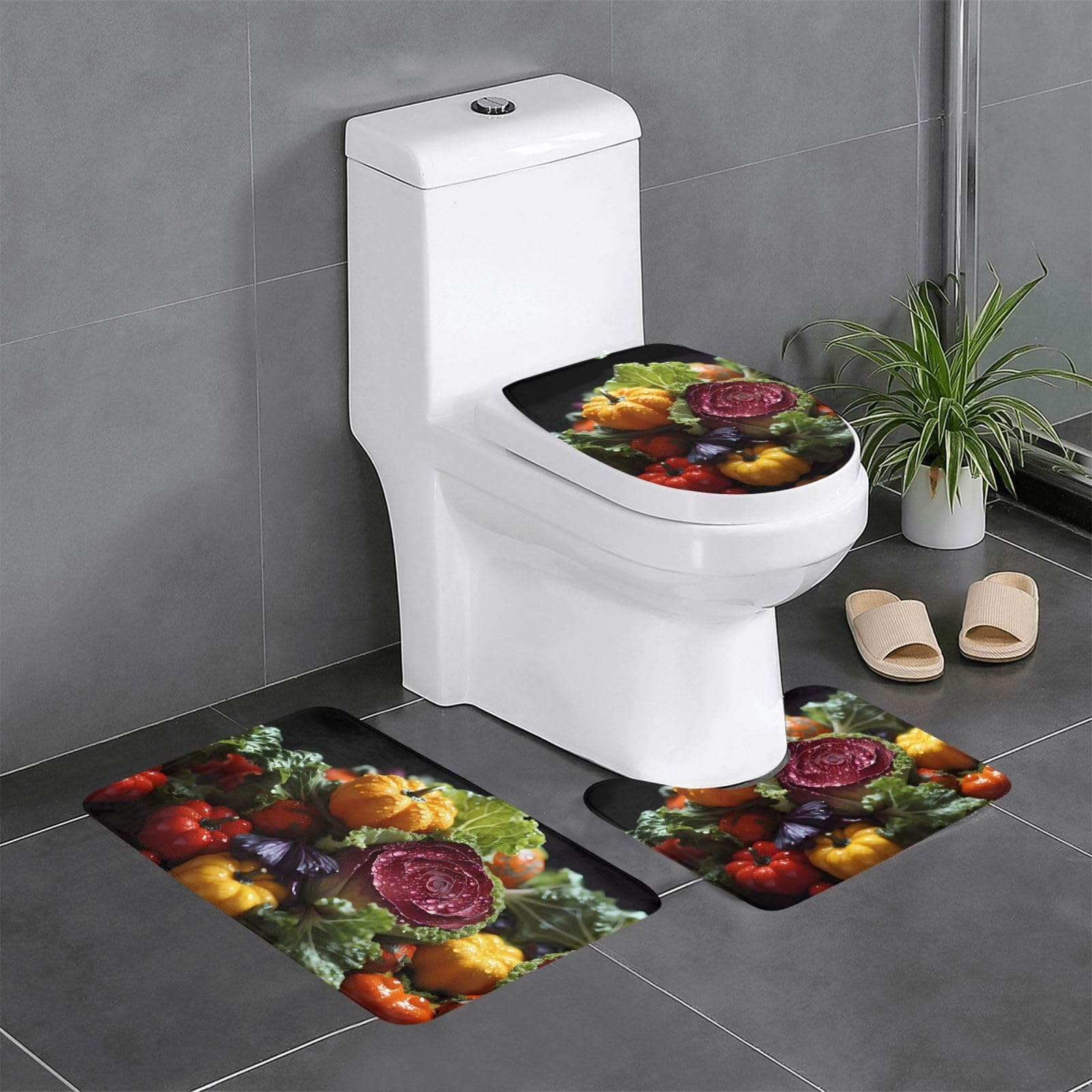 Tapis de salle de bain antidérapant et facile à nettoyer - Lot de 3 tapis de sol imprimés 61x40cm