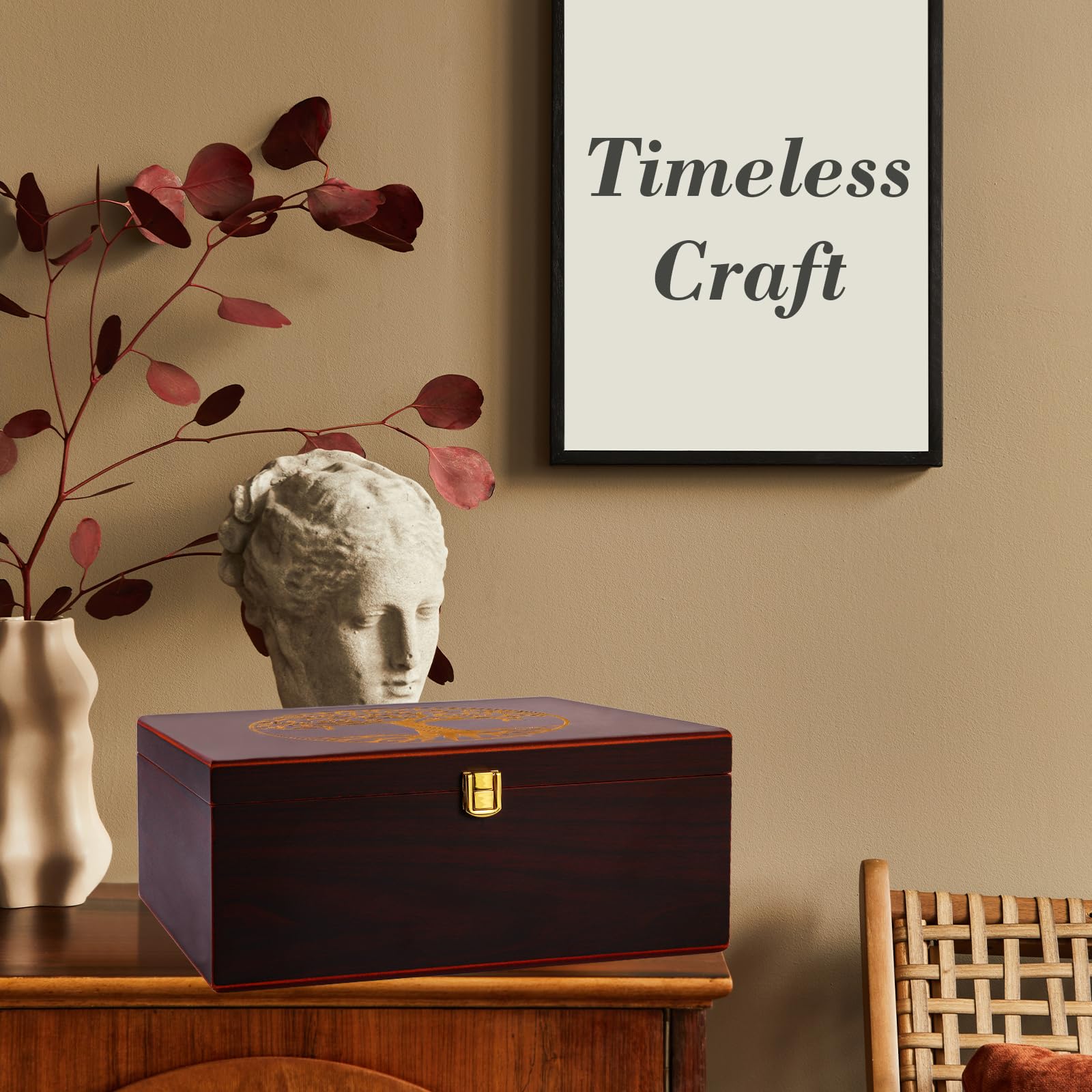 Caja de recuerdos de madera, cajas decorativas de madera con tapas/cajas de recuerdo con tapas, cajas de almacenamiento decorativas de madera con tapas, caja conmemorativa (árbol de la vida, grande)