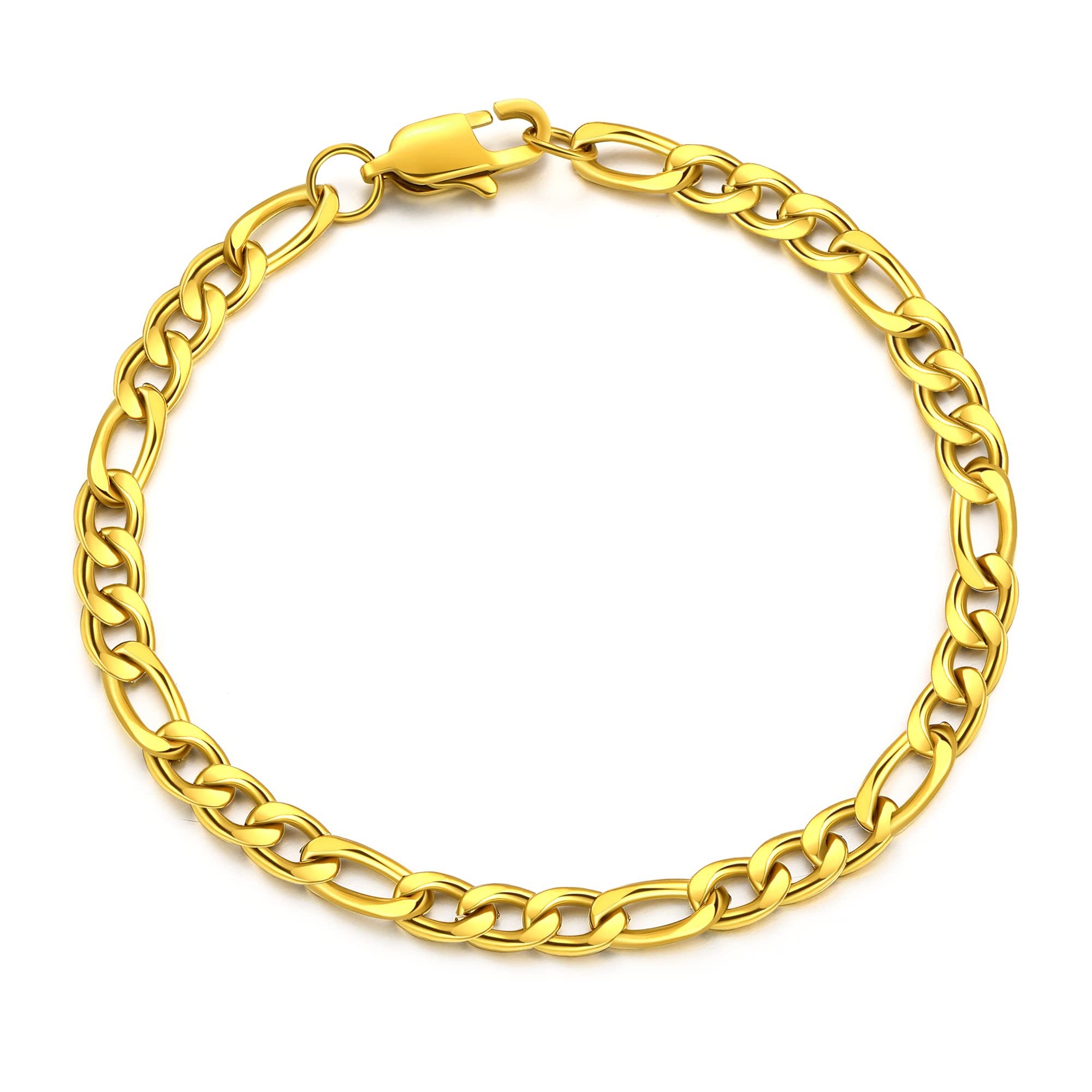 AFSTALR Figaro - Pulsera para hombre de acero inoxidable (cadena de 6 mm/9 mm de ancho, longitud 19/21 cm), color plateado y dorado