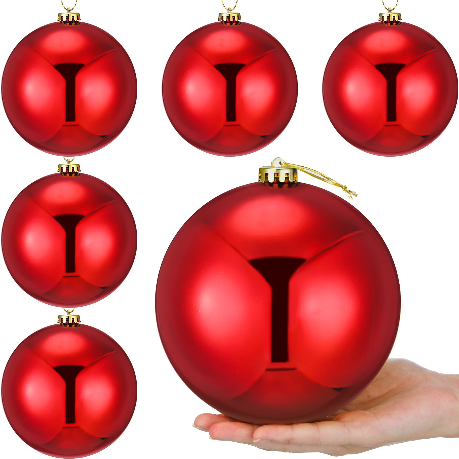 Wettarn 6 Pcs Large 6" Red Christmas Ornaments Balls Xmas Tree Decoration