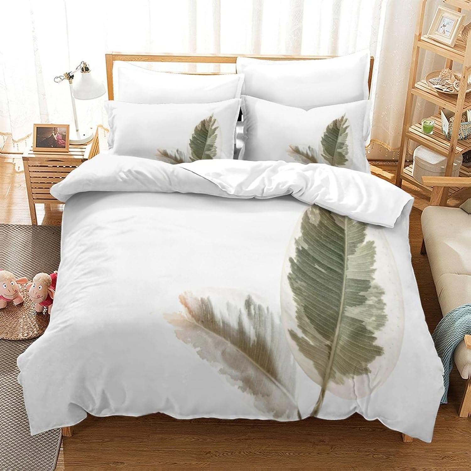 Zestaw pościeli na kołdrę w rozmiarze king size, gałązka drzewa, miękka mikrofibra, nadruk 3D, malowane rośliny, poszewka na kołdrę 230 x 220 cm, z zamkiem błyskawicznym, z 2 poszewkami na poduszki