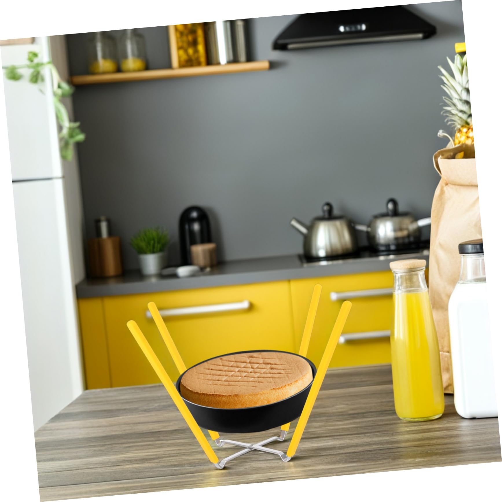 Supporto per Torta Chiffon in Acciaio Inossidabile Pieghevole con Artigli, Design Invertito, Facile da Pulire e Versatile per Dolci e Pane Giallo
