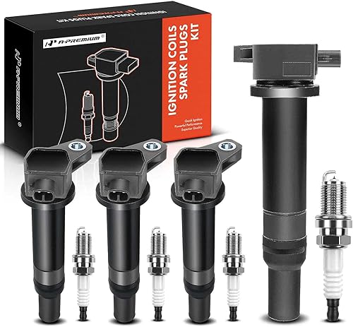A-Premium Juego de 4 bobinas de encendido y bujías de iridio compatibles con Hyundai Accent 2006-2011 y Kia Rio Rio5 2006-2011, L4 1.4L 1.6L
