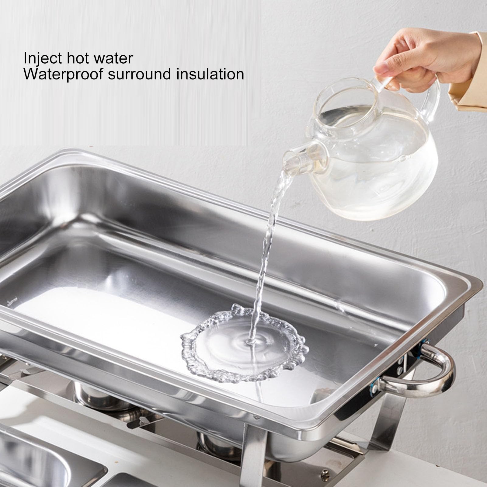 Bewinner Scaldabuffet Commerciale in Acciaio Inossidabile con 2 Scomparti per Catering, con Fornello a Etanolo, Scaldavivande Elettrico a Doppia Pentola con Isolamento a Base d'Acqua per