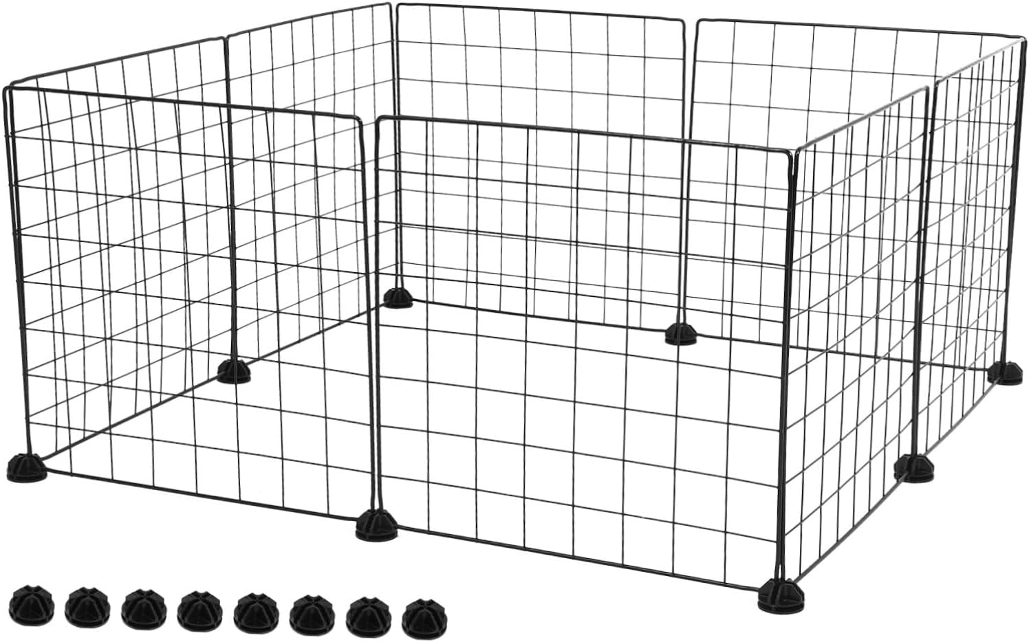 8pcs Pet Playpen with Buckles Wire Grid Panel for Rabbits Guinea Pigs and Puppies Easy Tool Setup Versatile Indoor Outdoor Fence Black