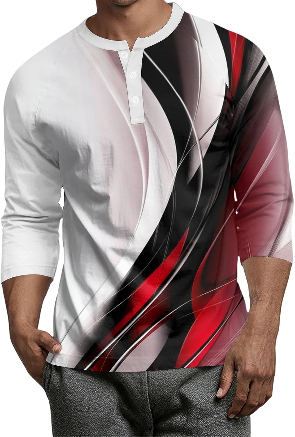 WENKOMG1 Men's Novelty Graphic Print Henley Shirt 3/4 Sleeve Raglan Jersey Baseball Tee Tops, S-3XL