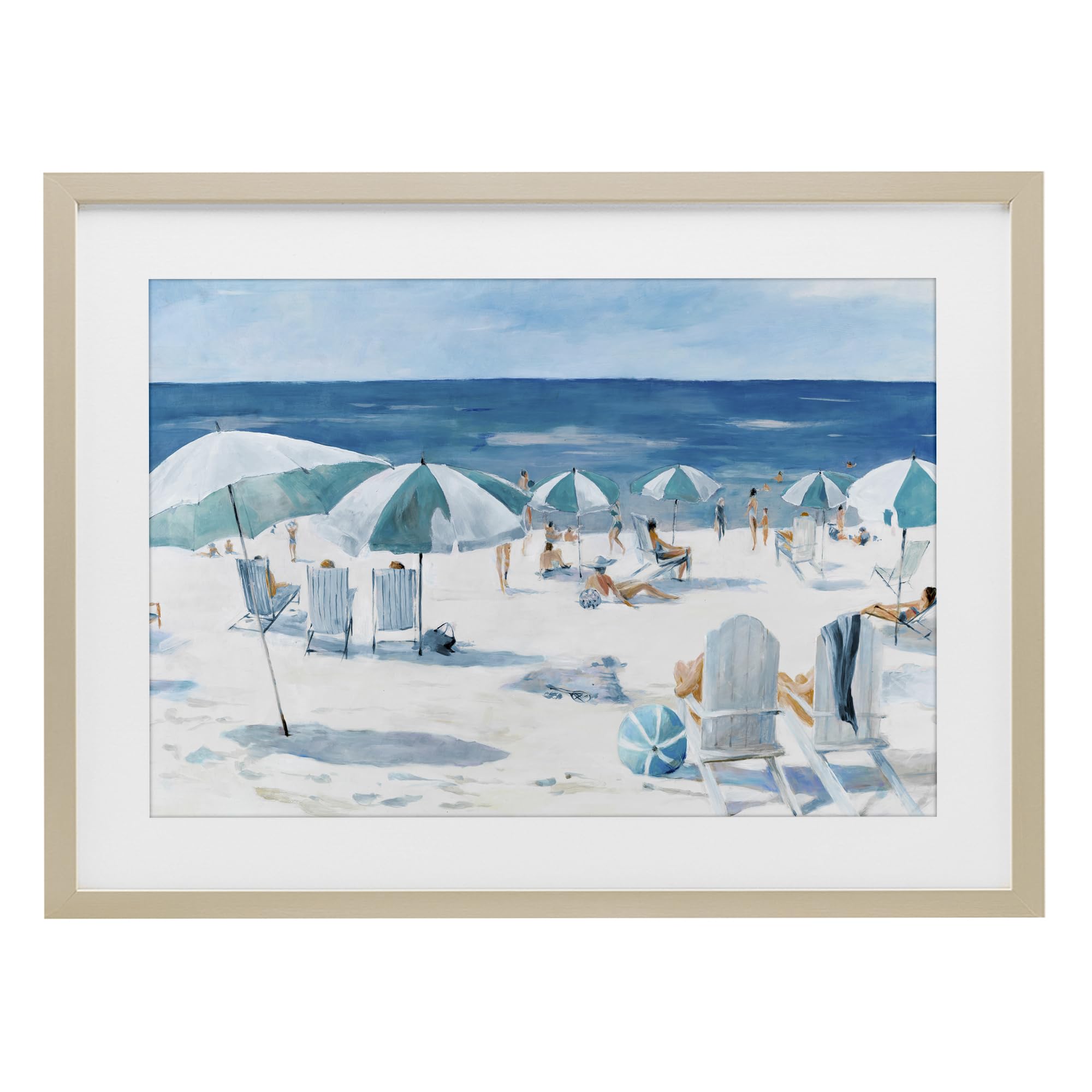 Stupell Industries Summer Beach Umbrella 'Umbrella Beach Coastal Scene'| Framed Print Under Glass