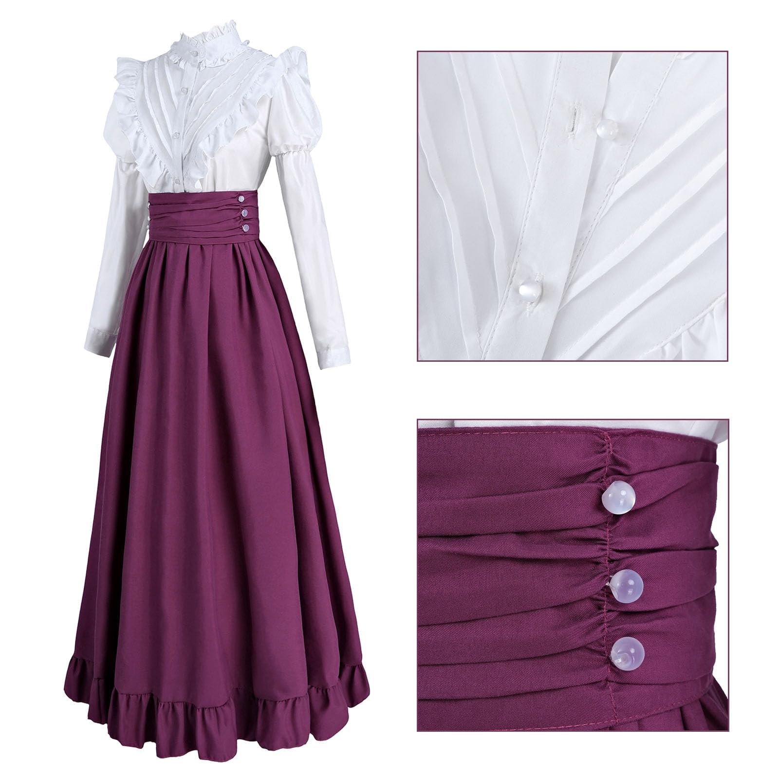 Fiamll Vêtements médiévaux pour femme - Robe de Renaissance médiévale - 2 pièces avec chemisier et jupes