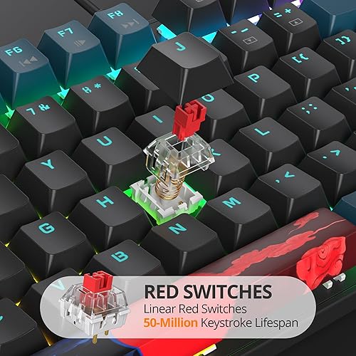 Miniatura 2 de surmen Teclado cremoso de tamaño completo con teclado numérico, 104 teclas RGB con cable teclado mecánico para juegos retroiluminado con teclas PBT,