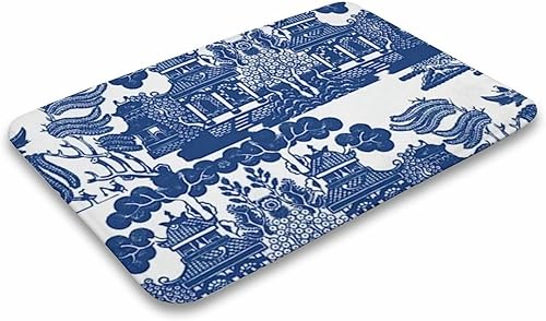 Miniatura 4 de Tapete extra duradero para puerta delantera, diseño chinoiserie de sauce azul, de porcelana azul y blanca, para interiores, sala de estar, entrada,