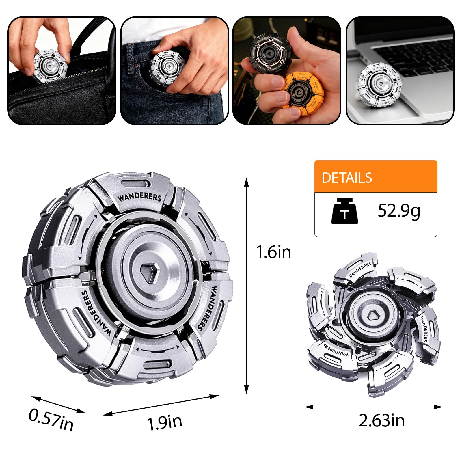 Metalowy Fidget Spinner dla Dorosłych – Ekskluzywny Gadżet Antystresowy EDC | Mechanizm składania przez obrót, otwarta konstrukcja zbrojenia. Fidget Toy na ADHD, popularny w mediach.