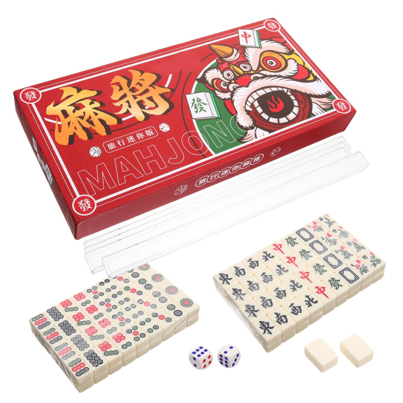 HEMOTON Miniatur Chinesisches Mahjong Satz aus Melamin und PVC Tragbares Reise Tischspiel mit Vollständigem Zubehör Weiß für Zuhause und Innenräume Fördert Geduld