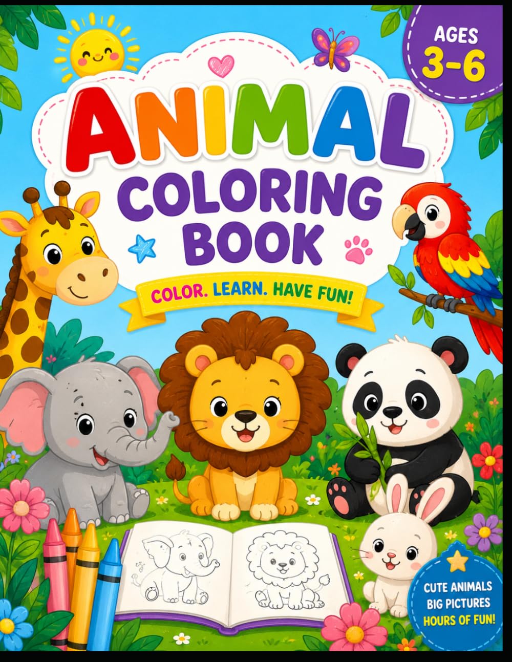 ANIMAL COLORING BOOK: Fun A to Z Animal Coloring Book for Kids Ages 3-6| Cute Easy Animals for Toddlers & Preschoolers