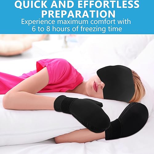 Miniatura 9 de Tilcare - Kit de terapia de frío  Calcetines de gel reutilizables para pies de hielo, gorra fría y guantes de hielo para neuropatía por