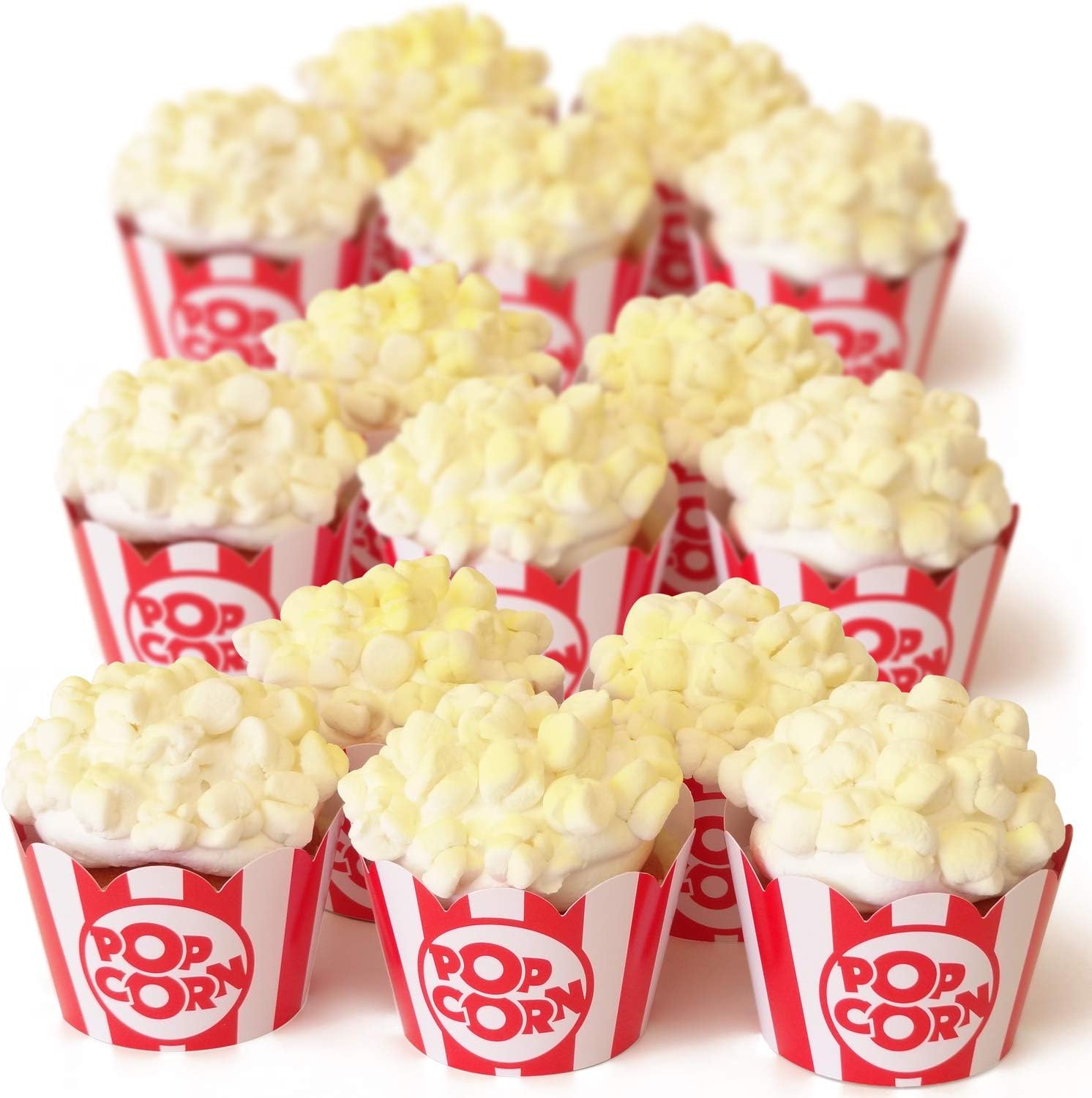 Popcorn Cupcake Wrappers, Red and White Striped - Circus Party Supplies, Carnival Decorations, and Movie Night Theme - Set of 48 for Birthday Parties and Celebrations