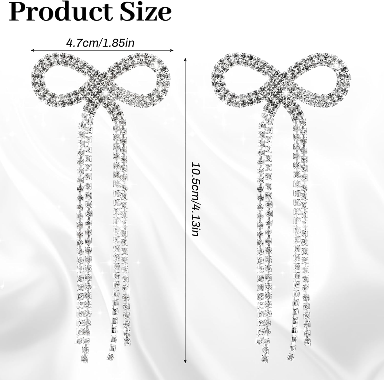 Silver Rhinestone Bow Earrings, Rhinestone Long Tassel Earrings, Ribbon Waterfall Dangling Earrings, Sparkly Elegant Bowknot Crystal Jewelry, Prom Wedding Party Gifts for Women - Image 2