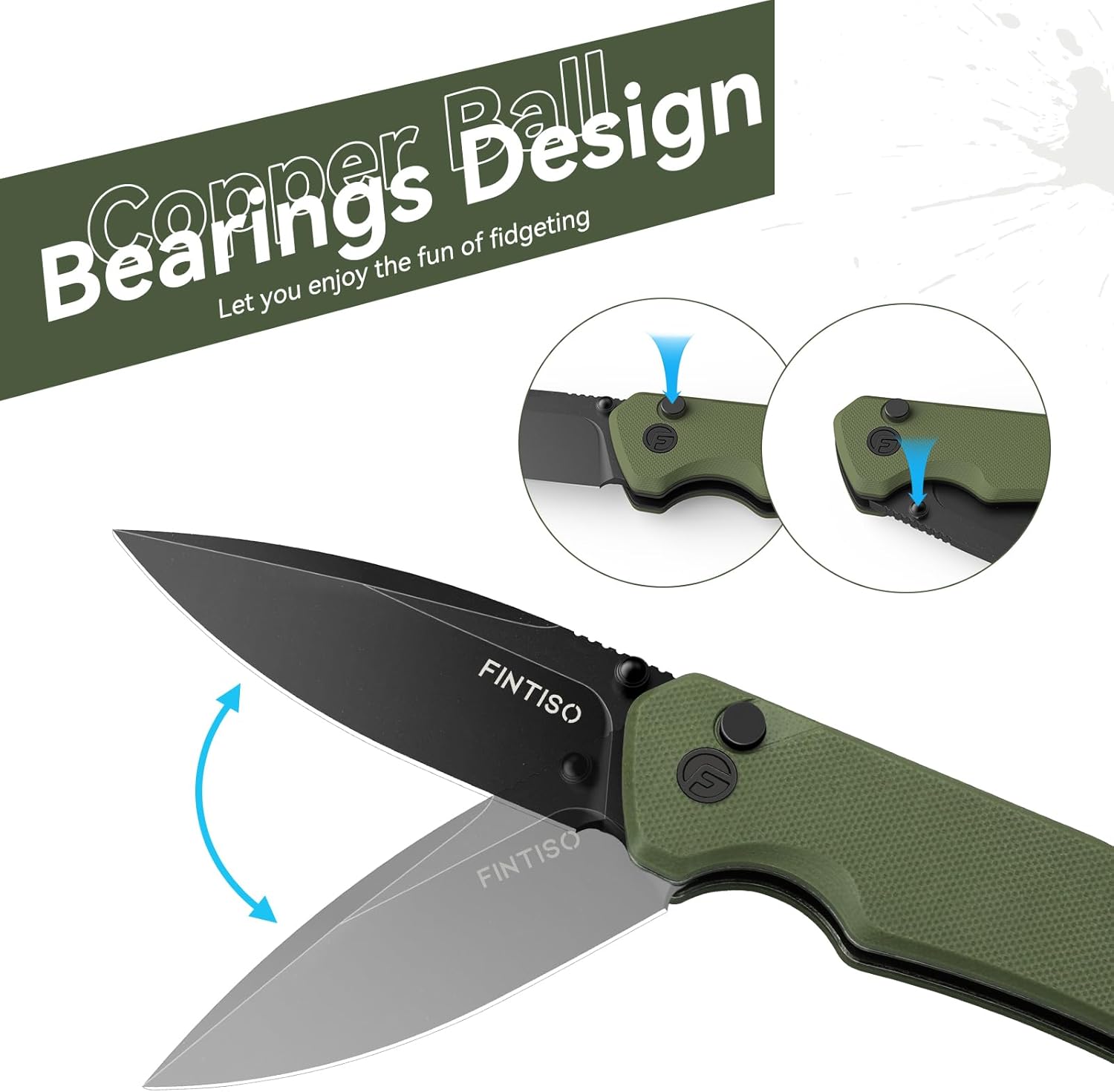 FINTISO Pocket Knife, 3" 14C28N Steel Blade G10 Handle Small EDC knife, Sharp Folding Knife with Pocket Clip for Camping, Survival, Hunting