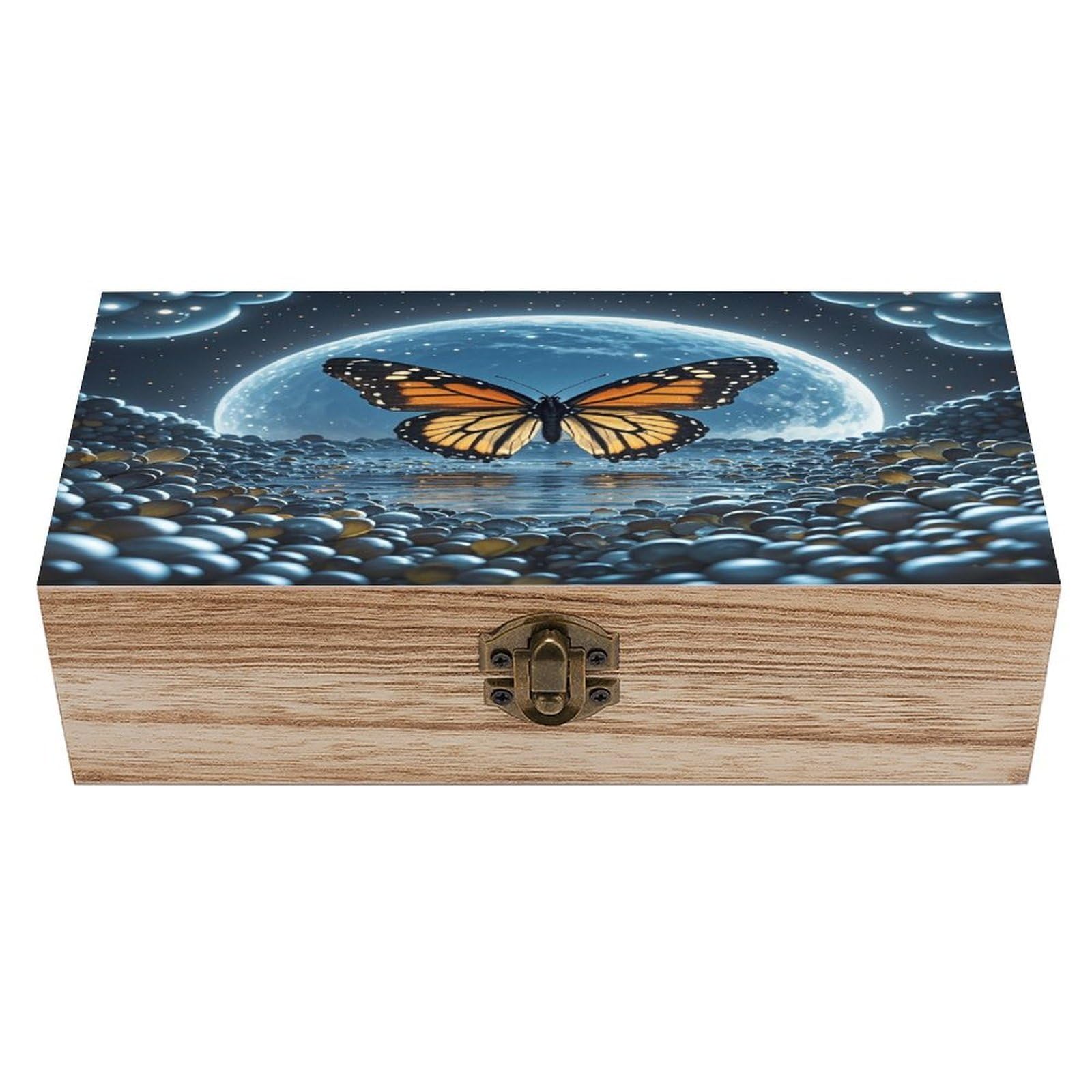 LZQPOEAS Flying Butterflies Wooden Box Storage Space to Organize Jewelry in A Beautiful Small Storage Box Decorative Card Boxes Memory Treasure Boxes for Crafts And Photo Storage