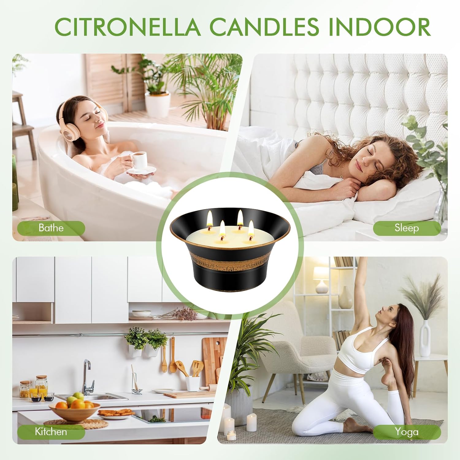Citronella Candles Outdoor, 4 Wick Large Natural Soy Wax Candle, 18OZ