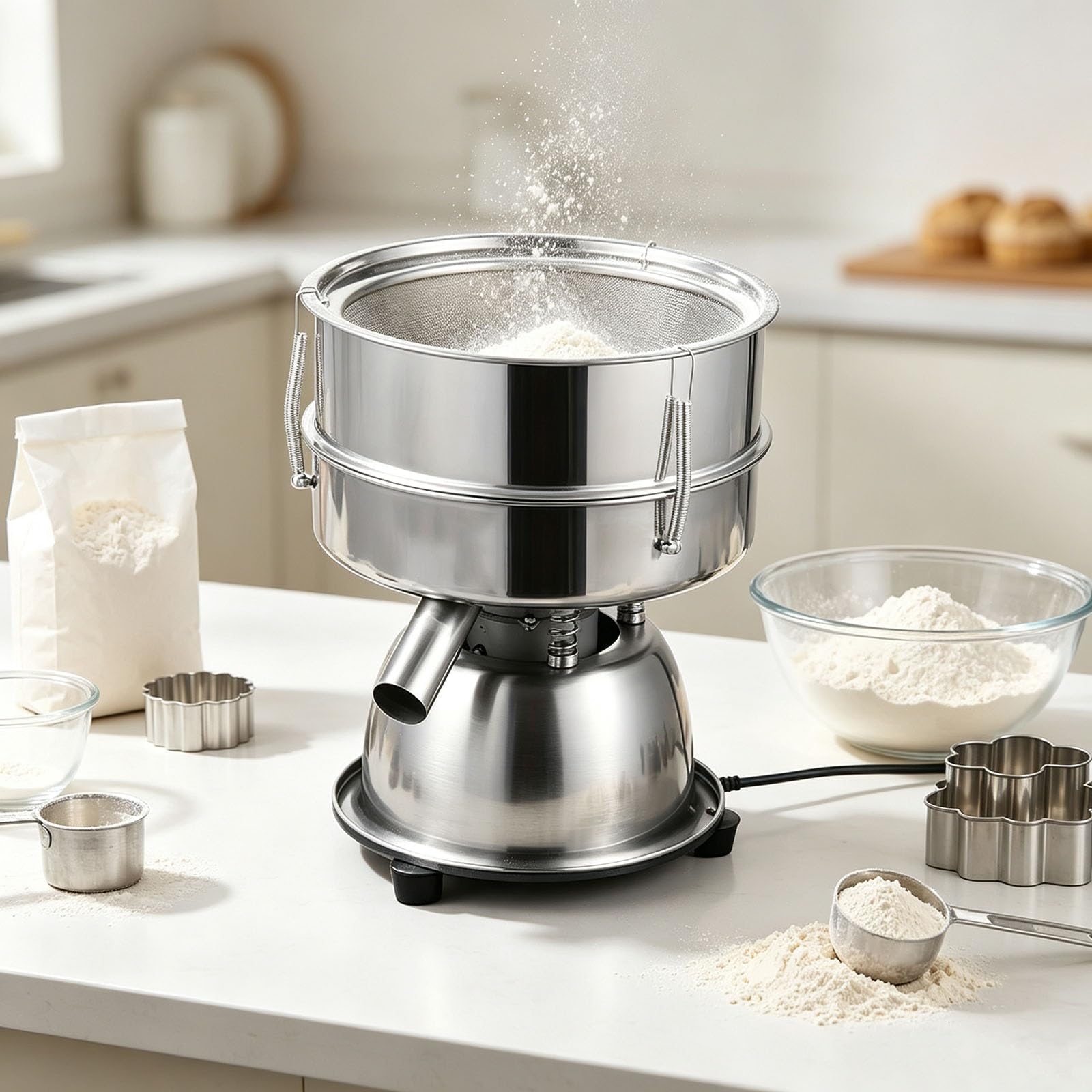 Genérico Mini Tamiz de Polvo Automático Malla 60 for Panadería Cocina | Máquina tamiz vibratorio agitador tamiz opcional for granos polvo granulado