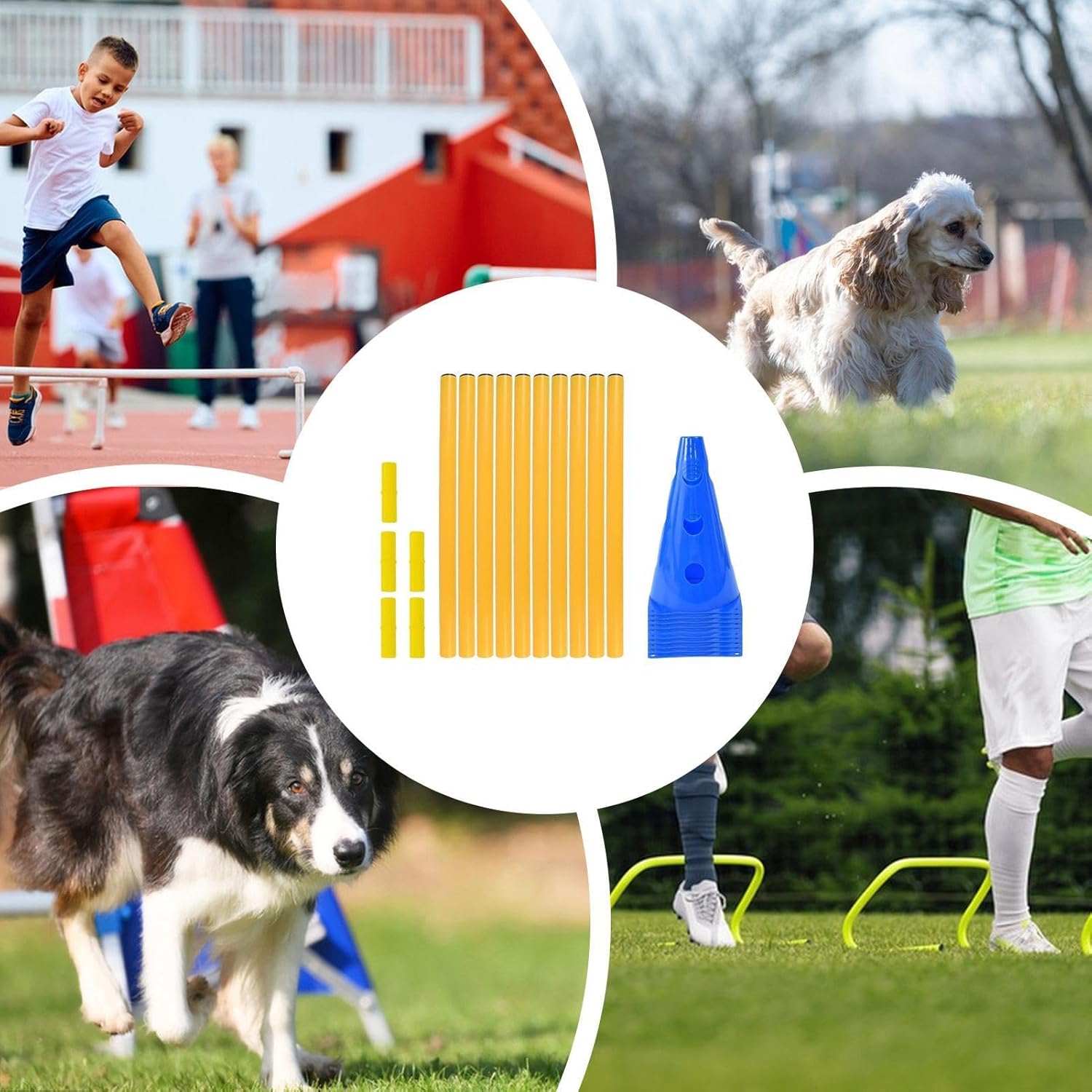 Dog Agility Training Set – Obstacle Course Kit, Cone Marker System, Crossbar Jump Poles | Coordination Exercise Equipment, Multi Sport Practice Gear for Dogs Equestrian Soccer Drills
