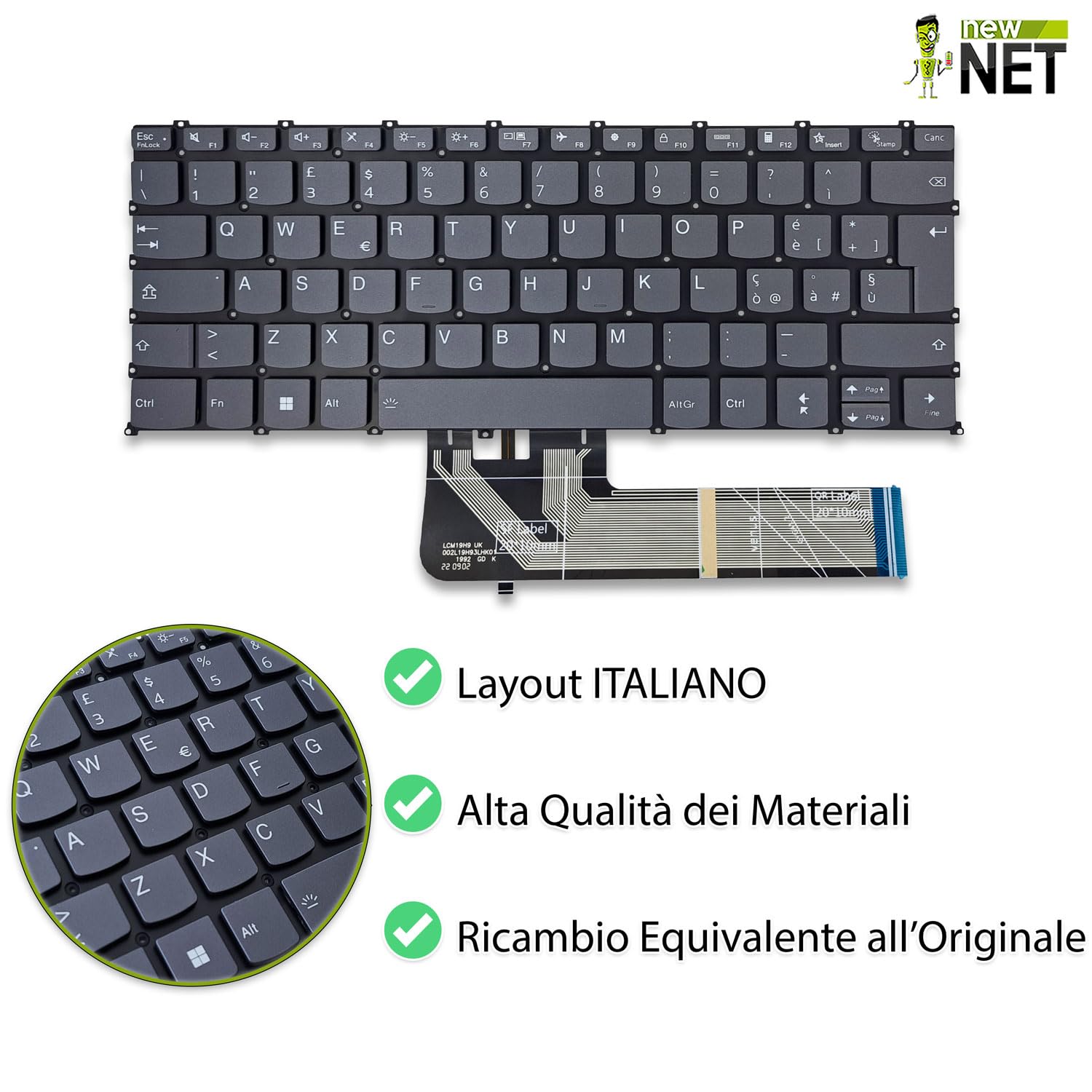 Tastiera Compatibile Lenovo Ideapad Flex 5-14ALC05 5-14ARE05 Retroilluminata Layout ITA Grigio