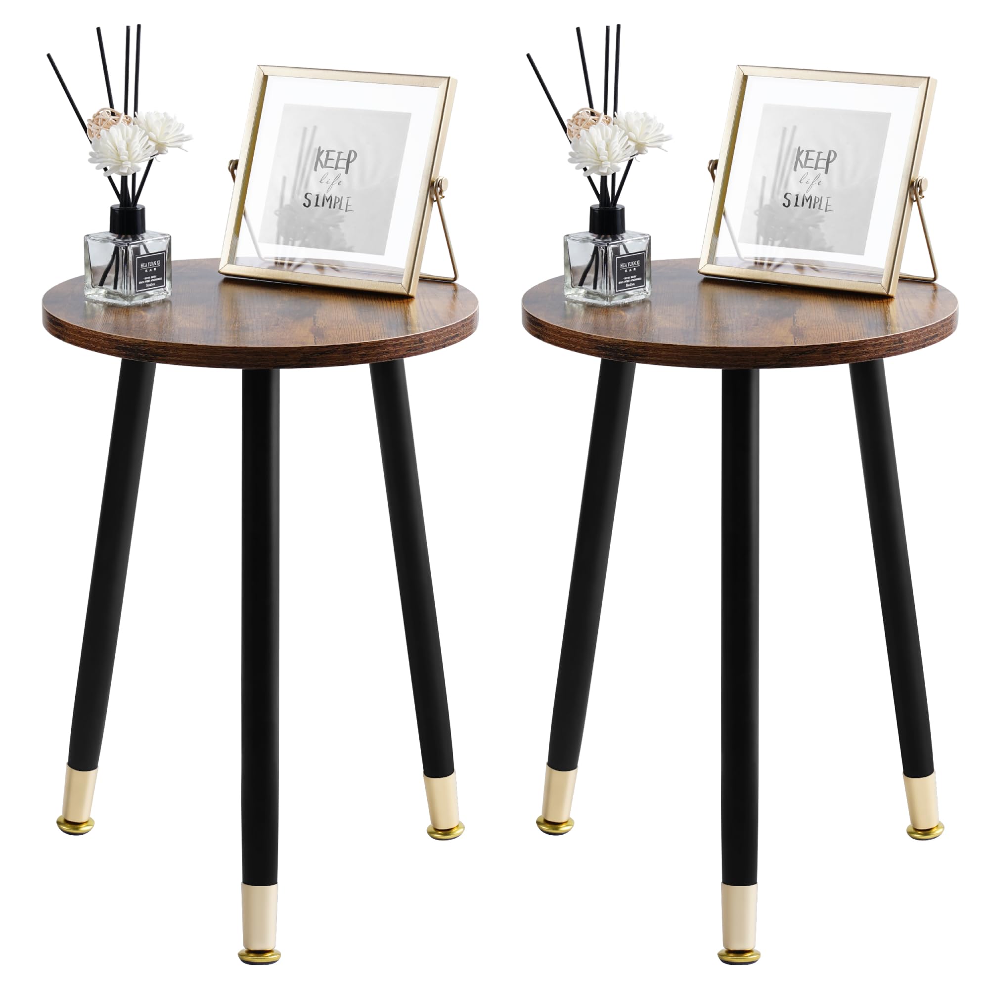 FONYICK 16 Inch Round Wood Walut End Table, Small Stable Side Table for Nightstand Living Room Bedroom Sofa Couch Corner, 2pcs