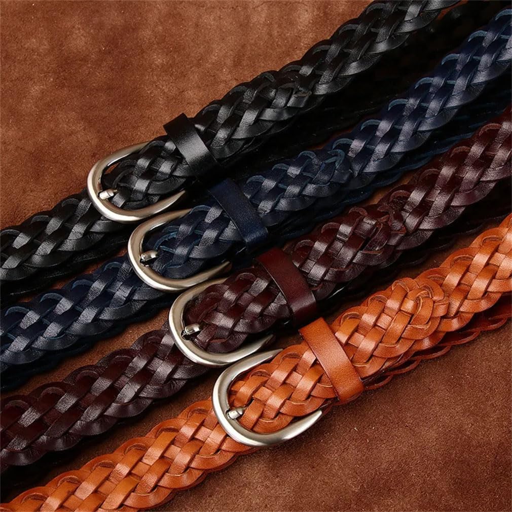 3Cm Wide Woven Belt Made Of Leather Women's Leather Belt With Pin Buckle For Casual Pants