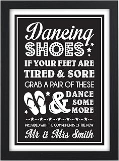 PERSONALISED Dancing Shoes Wedding Signs Dancing Feet Flip Flops Reception Signs - Vintage Shabby Chic Style Wedding Sign - PERSONALISED Wedding Black Board Style Signs - A5, A4, A3 Prints and Frames