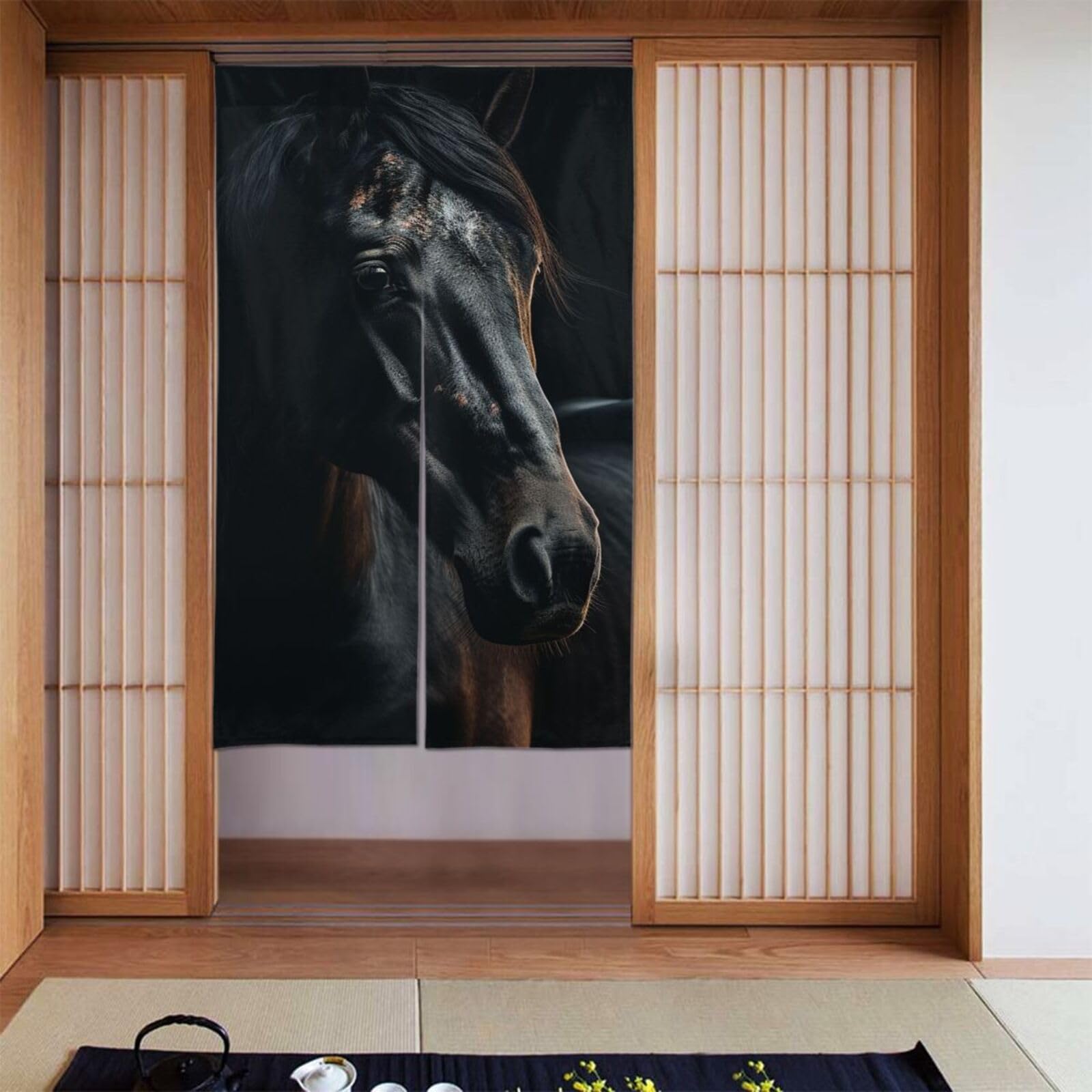 FekiLoot A Dark Horse Door Curtain for Doorway Privac,Personalized Blackout Kitchen Curtains Window Treatment 2 Panel Door Curtain Tapestry Hanging Room Divider Home Decor 34"X 56"