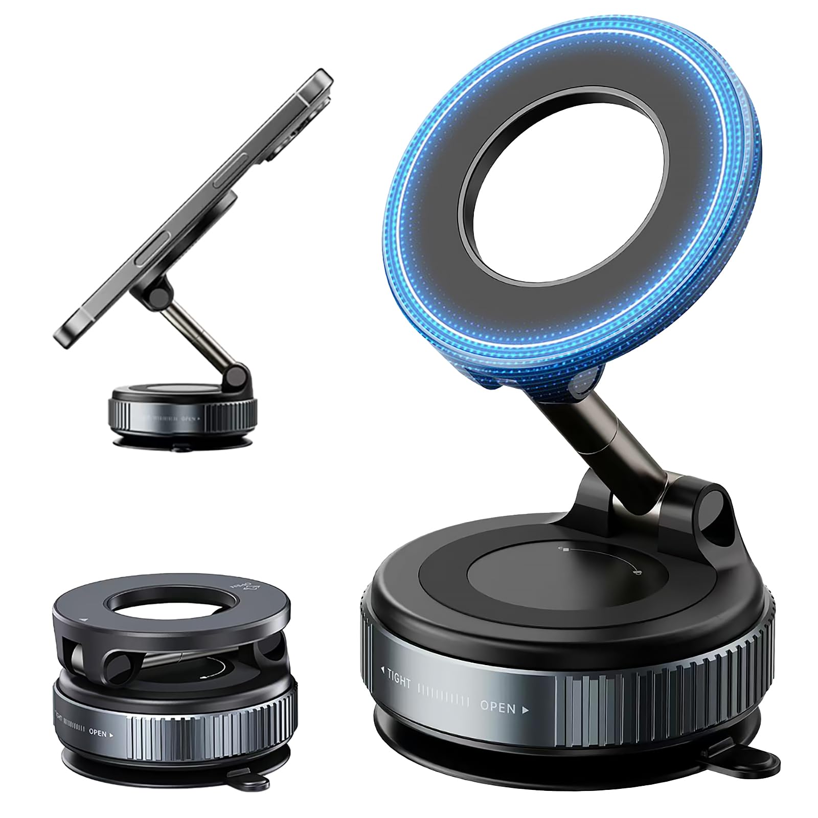 720°Rotatable Vacuum Magnetic Phone Stand, Vacuum Magnetic Phone Holder Foldable&Adjustable, Suction Cup Phone Mount for Car/Gym/Mirror/Shower/Smooth