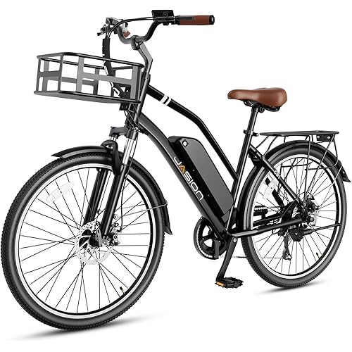 Jasion CB1 Electric Bike for Adults, 1000W Motor Peak Ebike, 450Wh Removeable Battery, 26'' City Cruiser Bicycle, 22 MPH Commuter Women Ebike, 7-Speed Gear