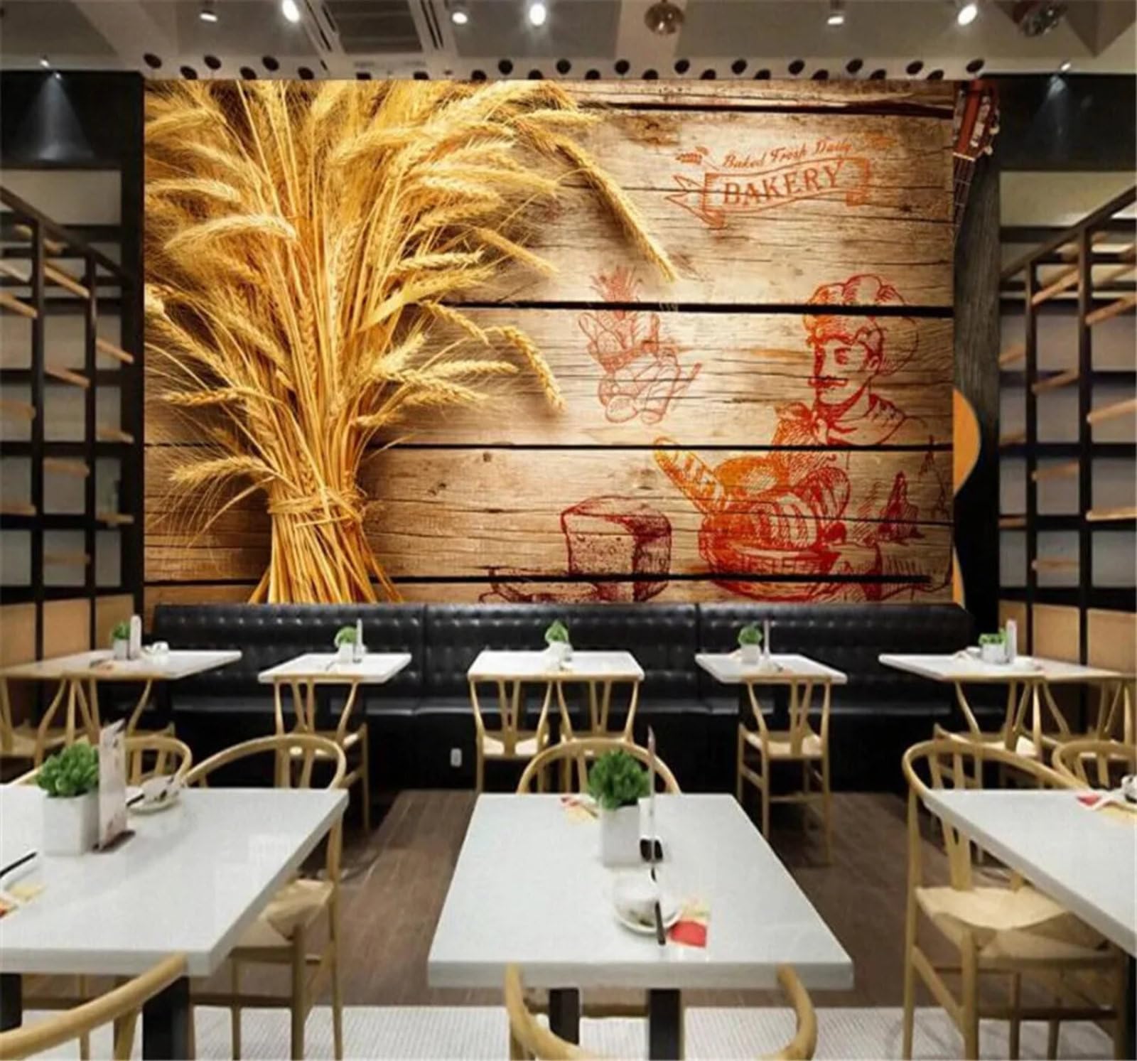 Tzxztt 250Cm×170Cm(B×H) Vintage Wood Grain Three Dimensional Wheat Ears Bread Unique Modern 3D Wallpaper Premium Textured Silk Neutral Tones Material Ideal For Living Room Bedroom-250Cm×170Cm