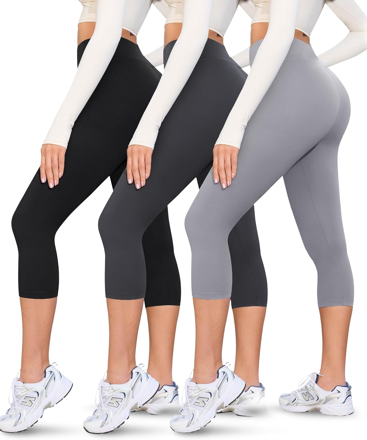 VALANDY Creamlush 3 Pack Capri Leggings for Women-High Waisted Comfy Stretchy Soft Yoga Casual Lounge Pants