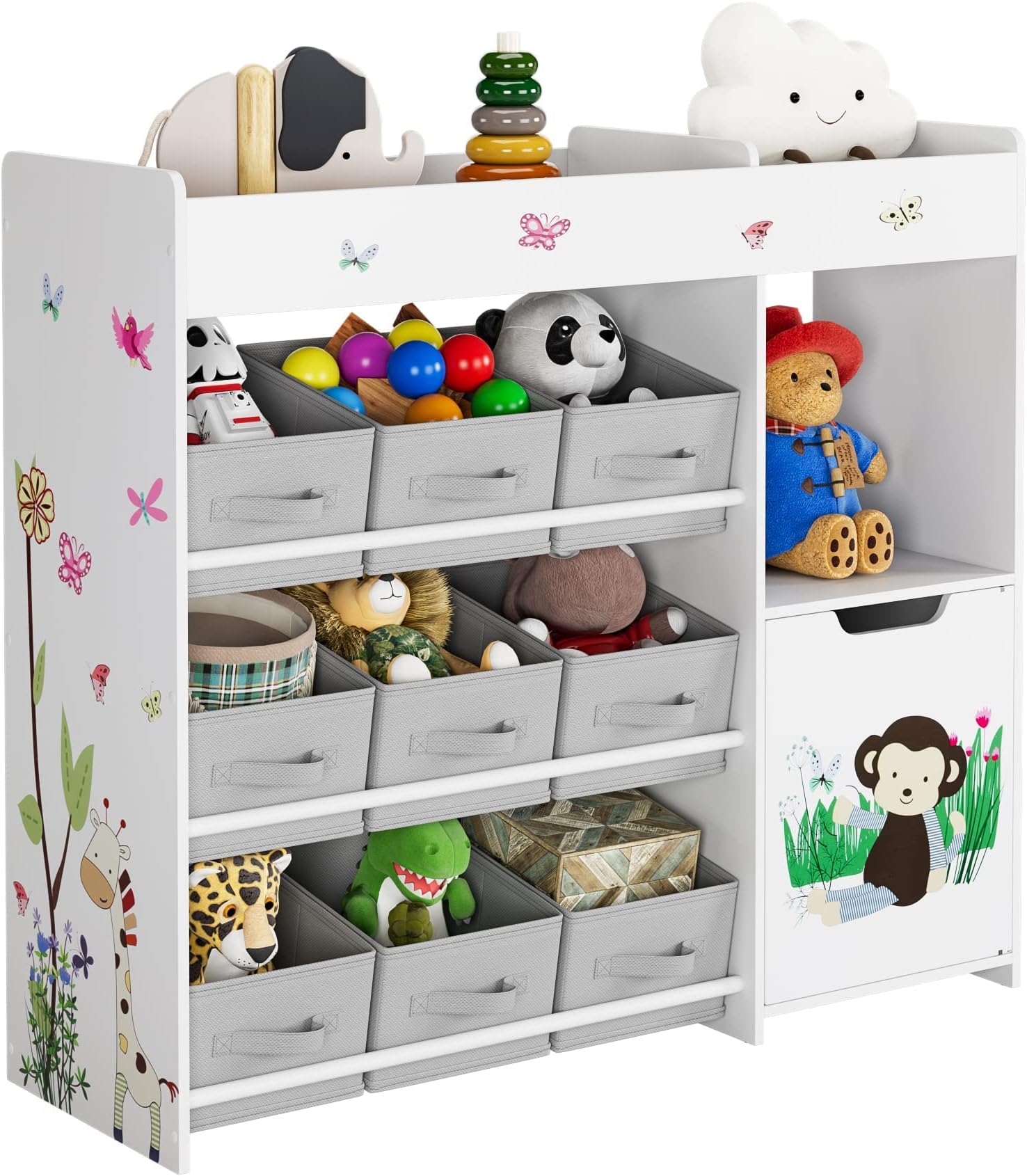 Bluey Kids Bedroom Toy Storage Unit With 6 Fabric Storage Boxes
