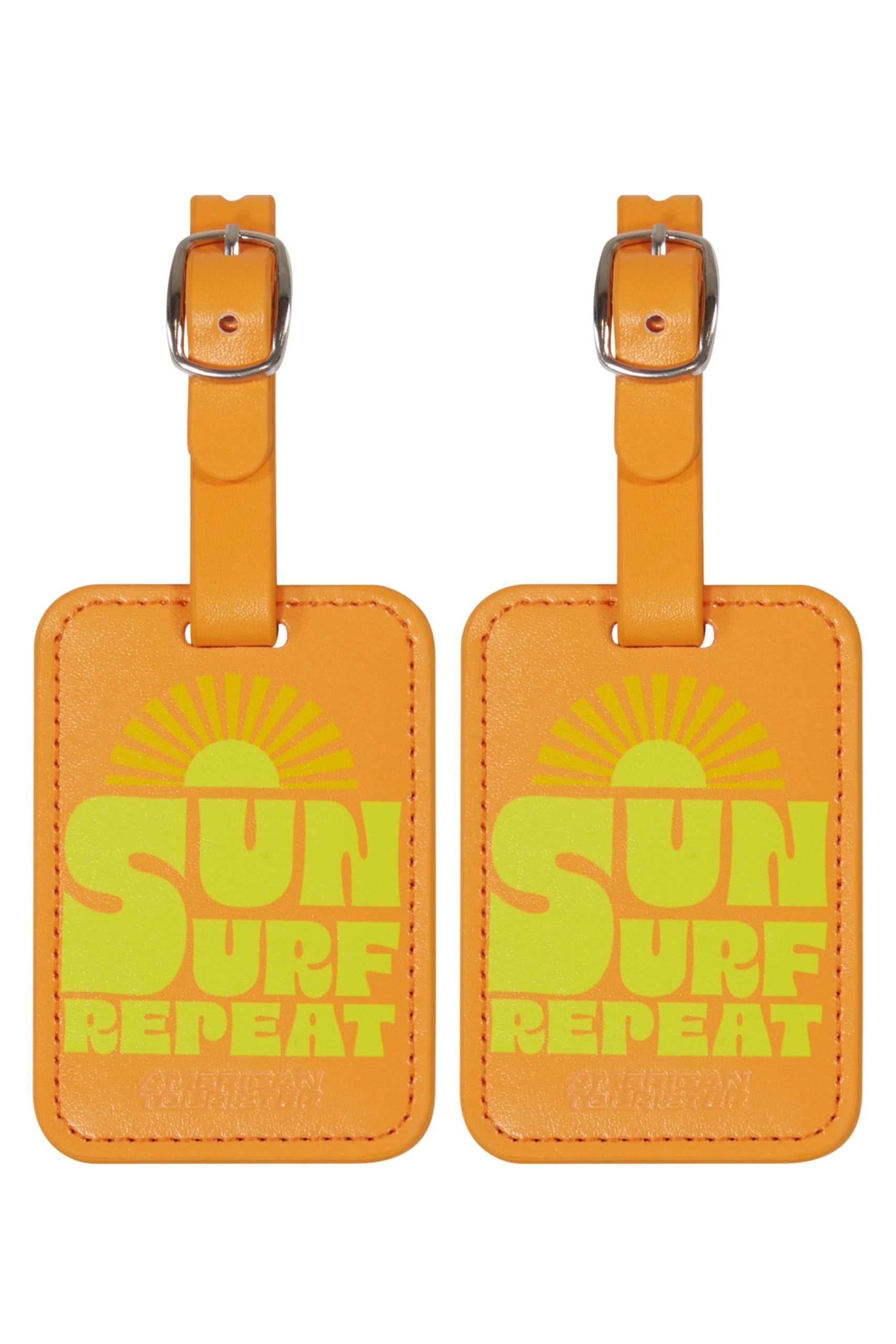 American Tourister Luggage Tags - for suitcases and Bags, with Adjustable Strap, Address Card Included, with Print, Set of 2 - Sun Surf Repeat