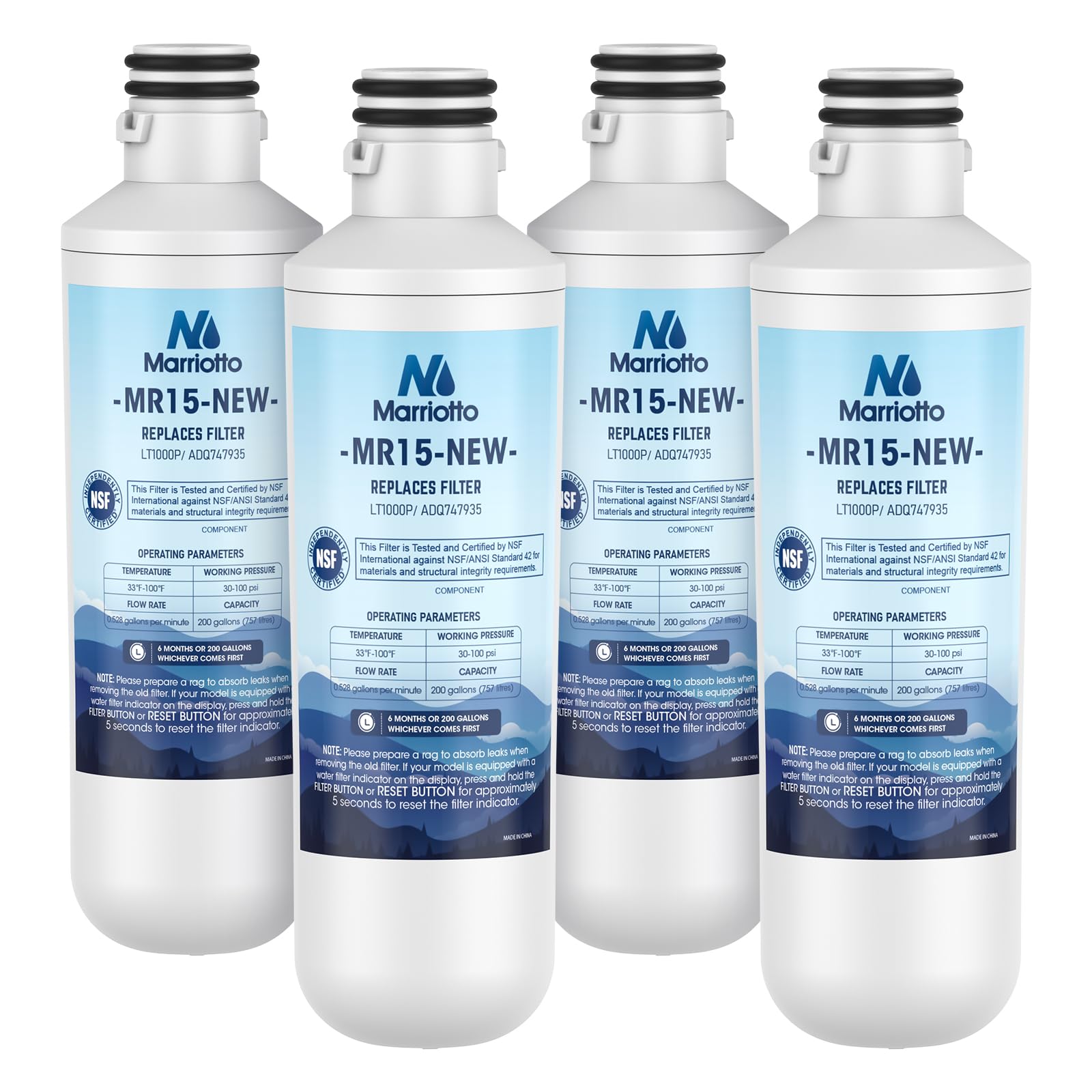 MARRIOTTO Water Filter LT1000PC Replacement for Refrigerator, Compatible with LT1000PC/PCS, LT1000PC, LT-1000PC, MDJ64844601, ADQ747935 ADQ74793504 Water Filter (4 Pack)