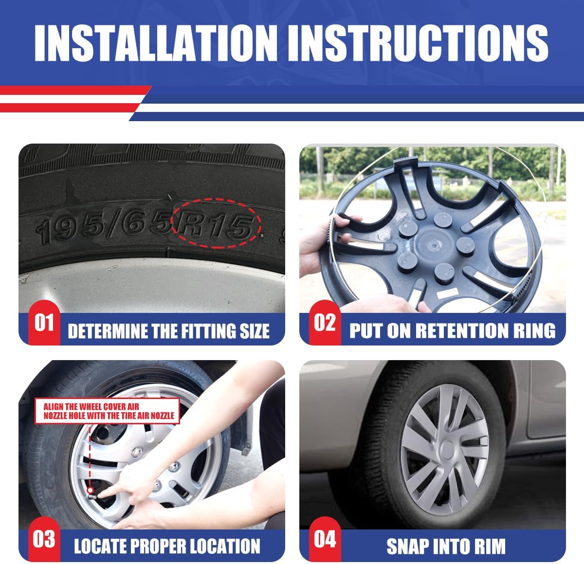 Winjet 15'' Wheel Covers Replacements Hubcaps for 2013-2021 Nissan NV200 Wheel Rim Covers, [Only Fit Iron Hub & Steel Wheel] Snap On Installation(15 Inch Set of 4, Lacquer)