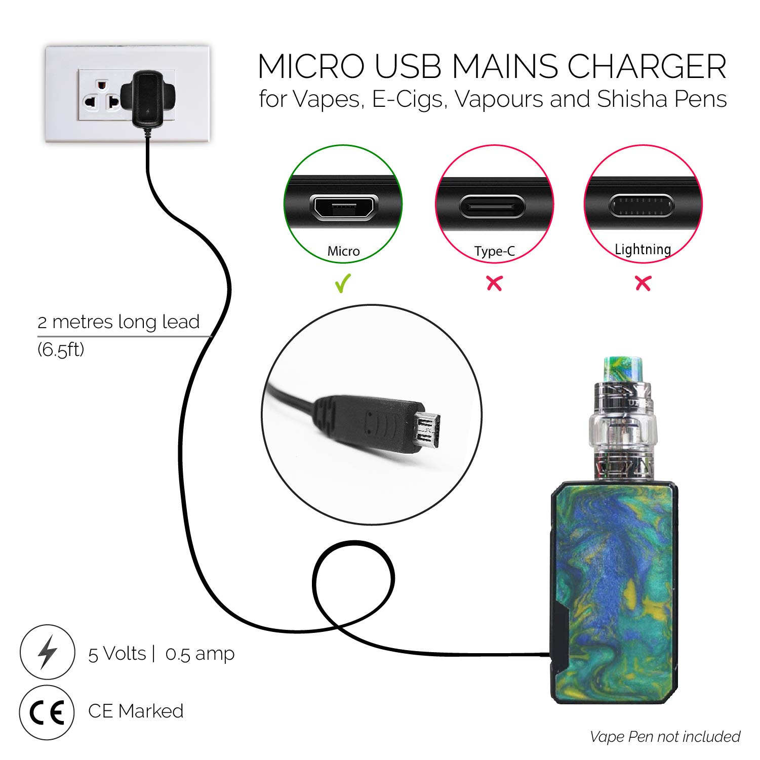 Vape Chargers Vape Charger Compatible with E-Cigs, Vapors, Vape Pens and  Shisha Pens