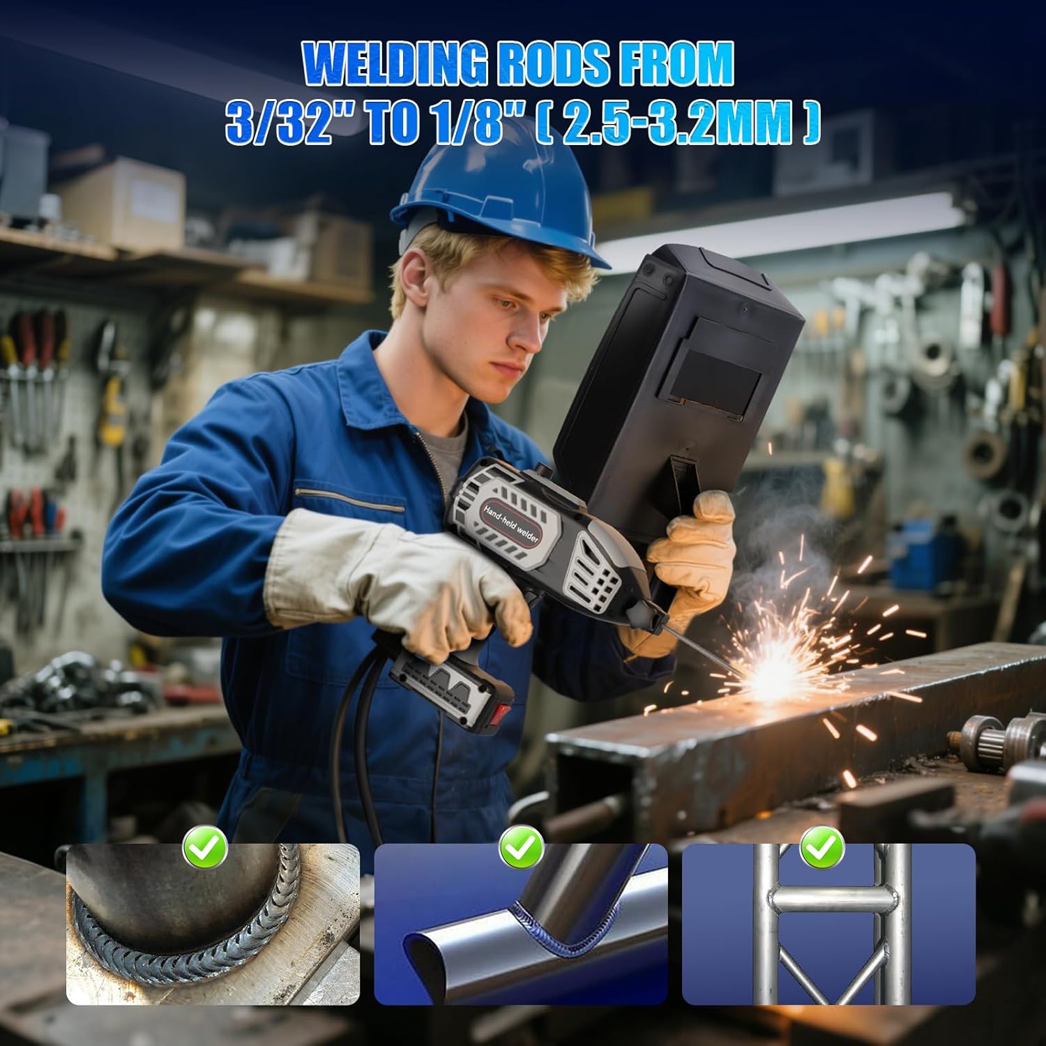 Portable Electric Welding Machine, 110V ARC Handheld Welding Machine with IGBT Inverter 120Amp Variable Current Stepless Adjustment, Portable Welder Gun, Fits for 3/32″to 1/8″ Wire Rods