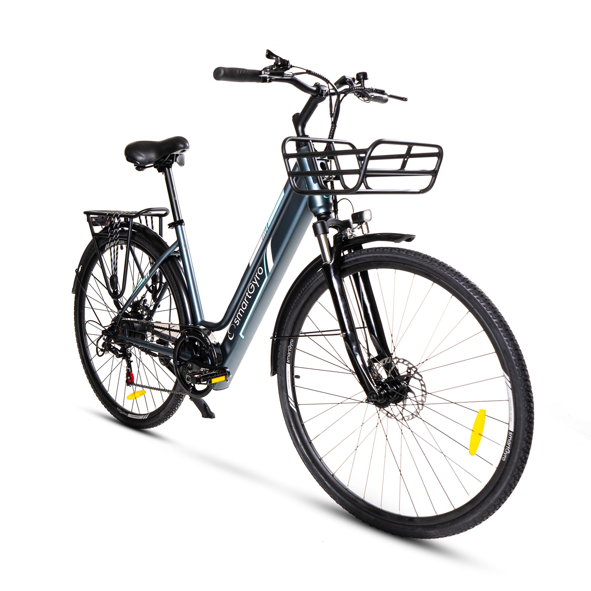 SMARTGYRO eBike Sunset Titanium - Bicicleta Eléctrica Urbana, Frenos de Disco, 6 Velocidades Shimano, Ruedas de 27,5 Inches, Batería Litio 36V 10Ah, Motor Brushless de 250W, Autonomía hasta 60 km