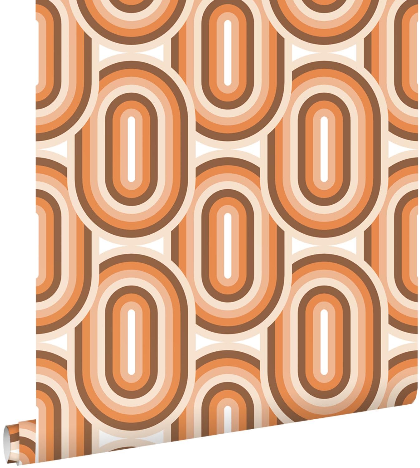 papier peint ornements au style rétro orange et marron 53 cm x 10.05 m - ESTAhome