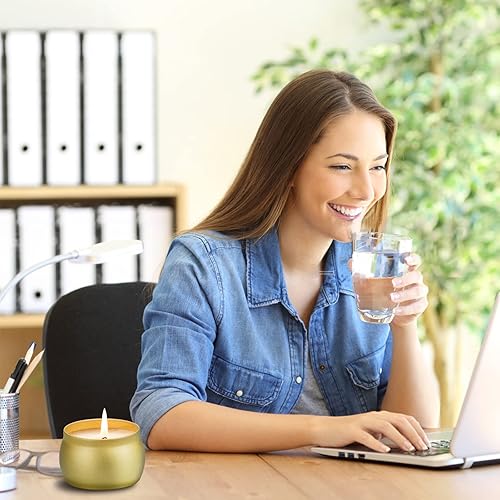 Miniatura 7 de Paquete de 12 velas perfumadas de regalo, cera de soja natural, lata individual de 4 onzas para reuniones familiares, regalos románticos de velas