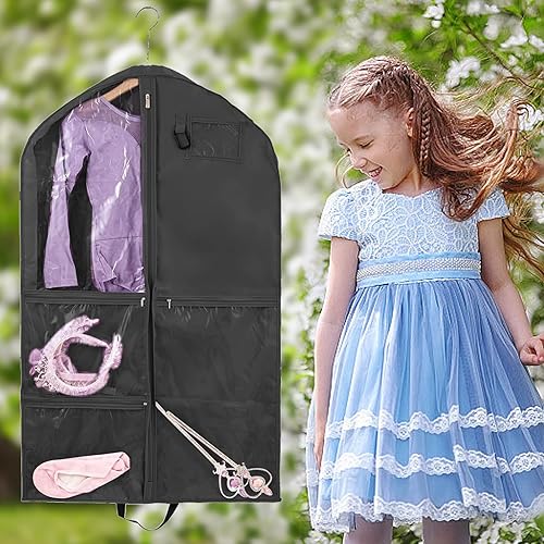 Miniatura 5 de Paquete de 2 bolsas de ropa para ropa colgante de viaje, bolsa de baile de 40 pulgadas, bolsas de ropa de baile para bailarines, bolsas de ropa para