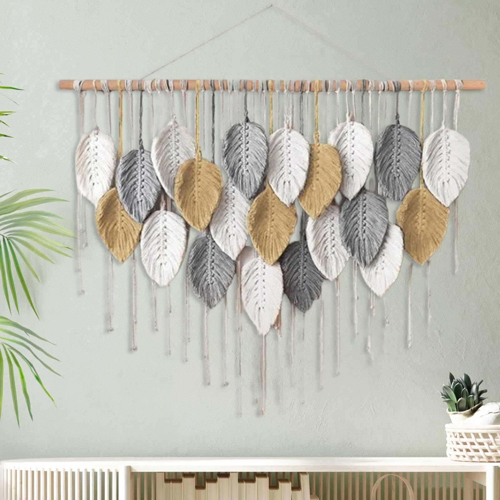 Tapiz de Macramé con Borlas para Decoración de Espacios, Murales Decoración para el Hogar salón, Dormitorio, Cocina, Estilo a, 21 Hojas