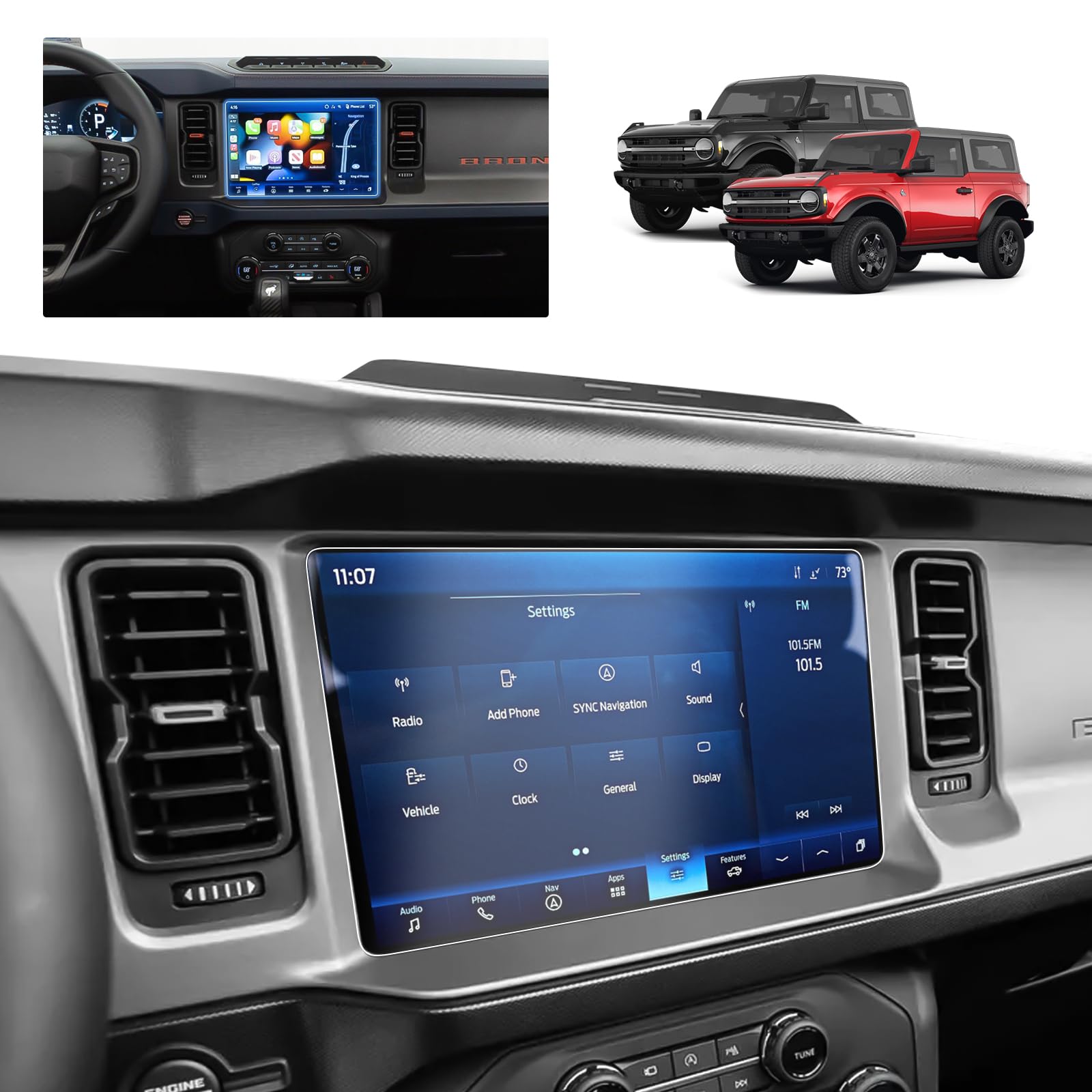 BSTW Bronco Screen Protector 12 In for 2021-2024 Ford Bronco Wildtrak/Raptor/Outer Banks/Everglades/Badlands SYNC 4 12" Touchscreen Anti-Fingerprint &