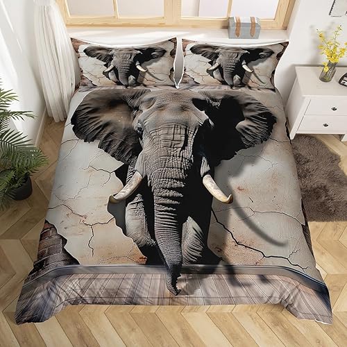Erosebridal Funda de edredón de elefante, tamaño matrimonial, funda de edredón de animales de safari africano para niños, adultos, hombres, vida