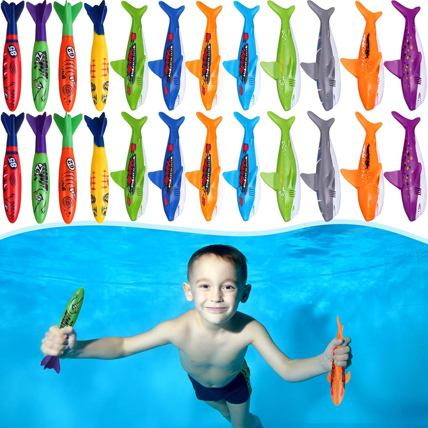 PullCrease 24 Pcs Pool Diving Toys Swimming Pool Torpedo